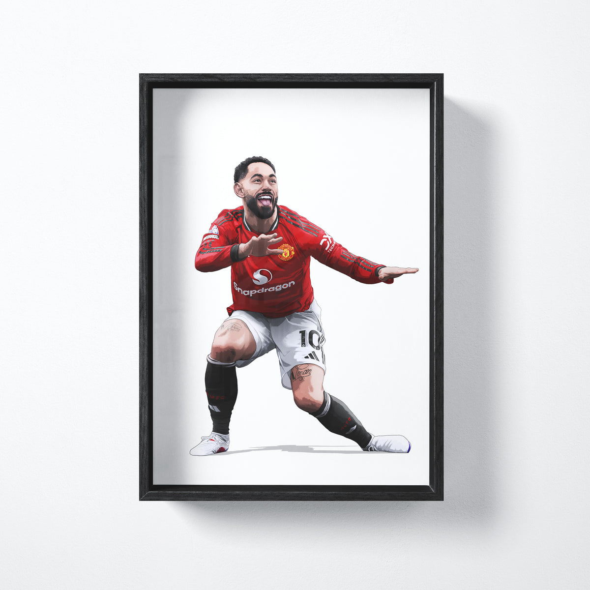 Matheus Cunha 2025/26 football art print shown in a black frame