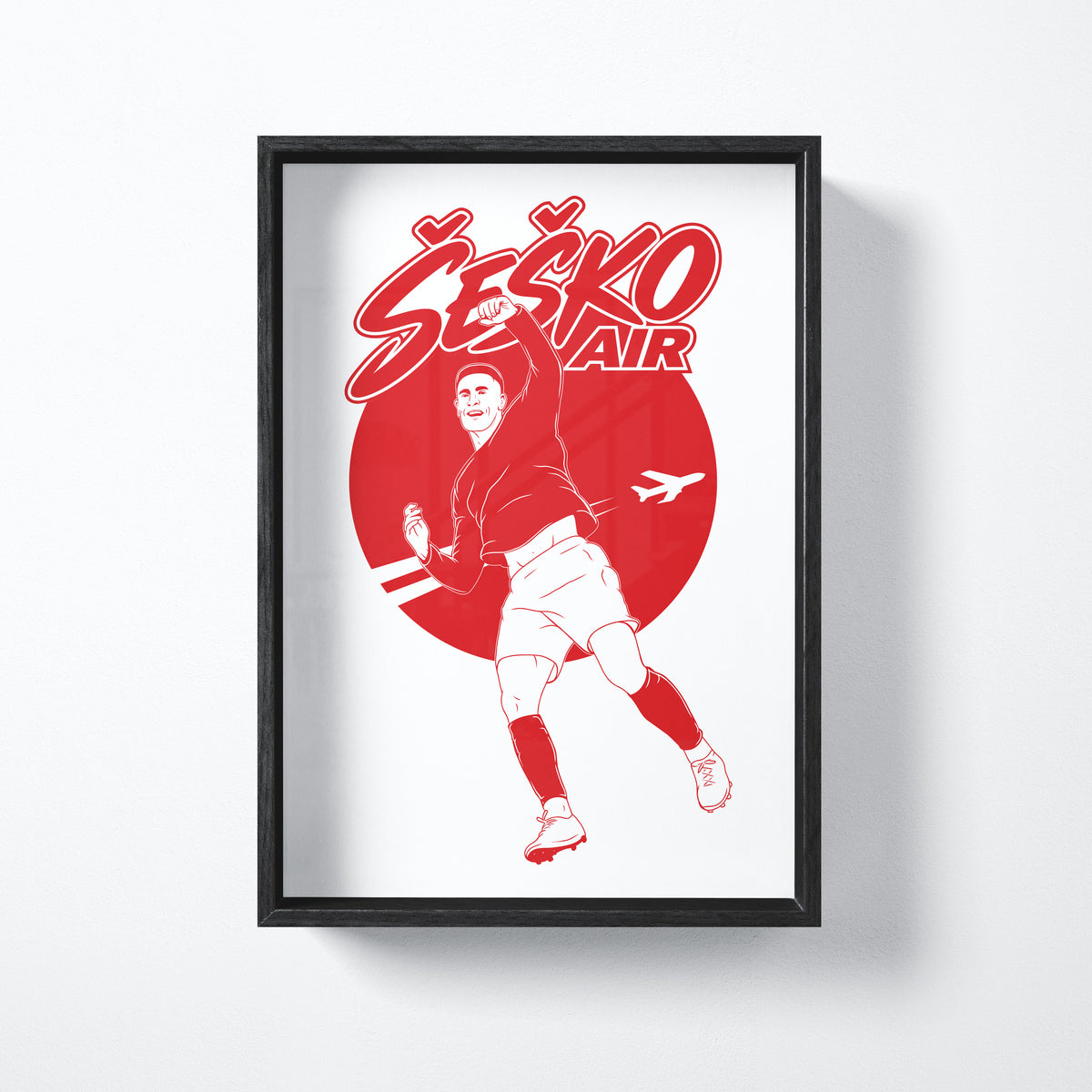 Šeško Air football art print shown in a black frame