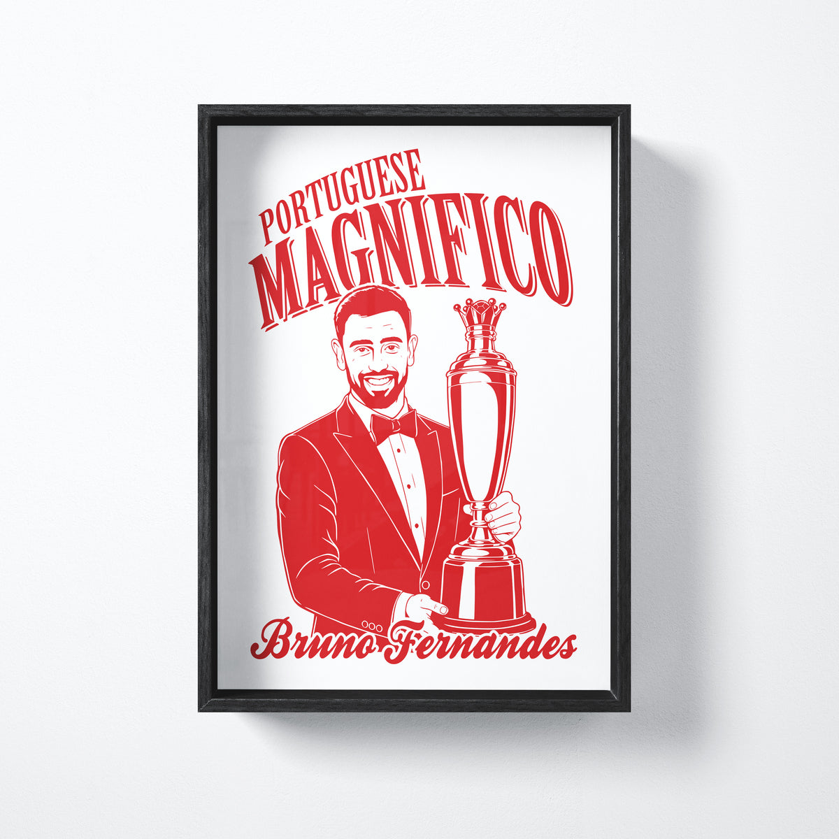 Portuguese Magnifico Bruno Fernandes art print shown in a black frame