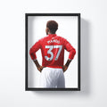 Kobbie Mainoo number 37 art print shown in a black frame