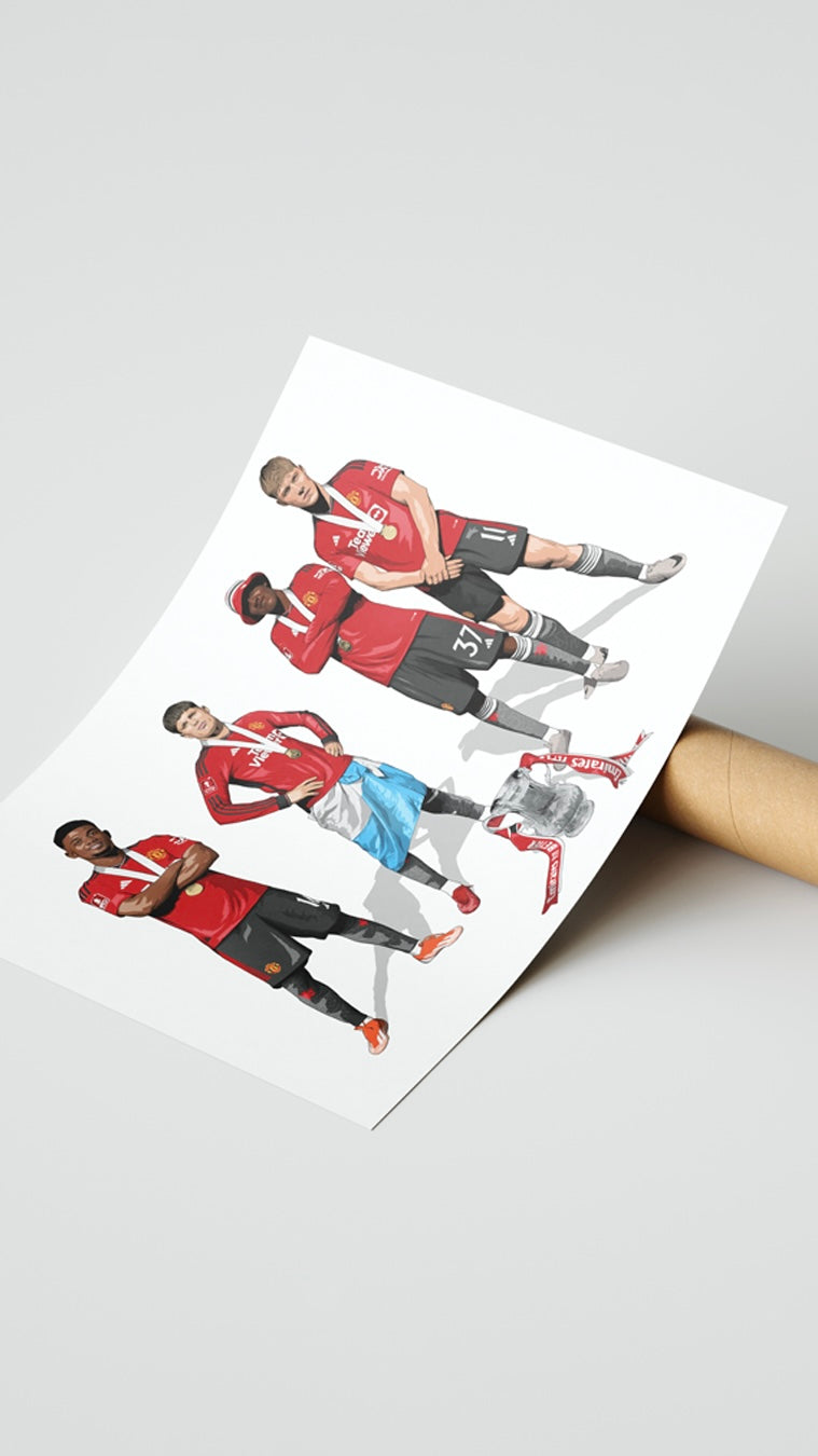 Amad Diallo, Alejandro Garnacho, Kobbie Mainoo, and Rasmus Højlund FA Cup Print